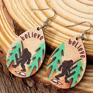 Big Foot Wooden Believe Earrings